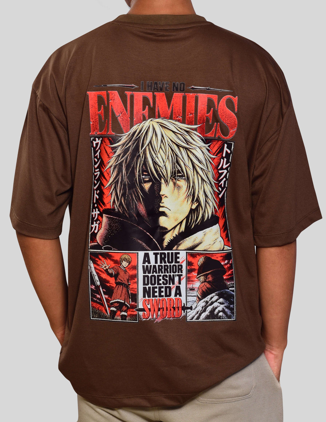 Oversized Drop Shoulder T-Shirt DTF Graphics (Brown) | Vinland Saga