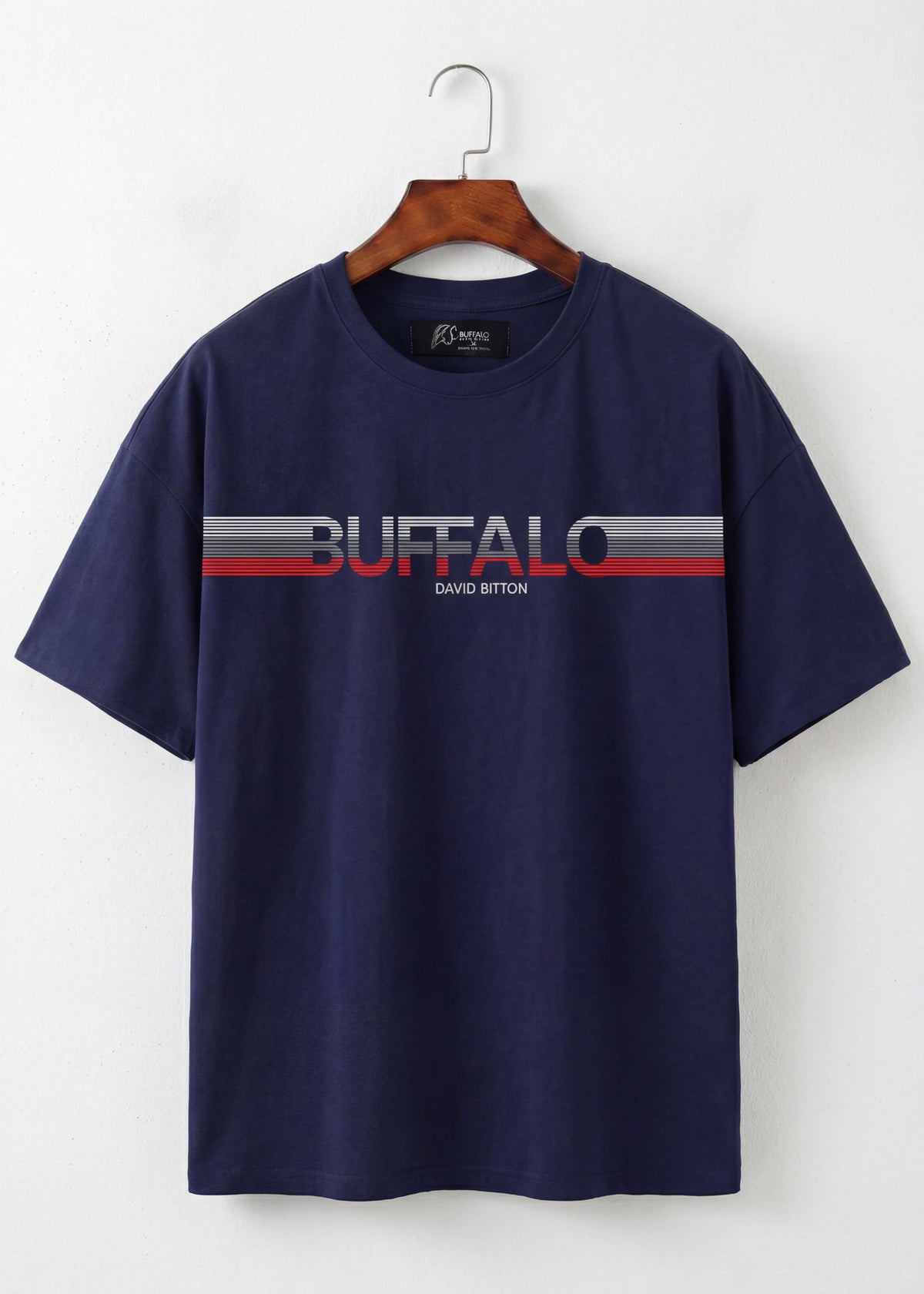 Stripe Logo Graphic Drop Shoulder T-Shirt | Navy Blue