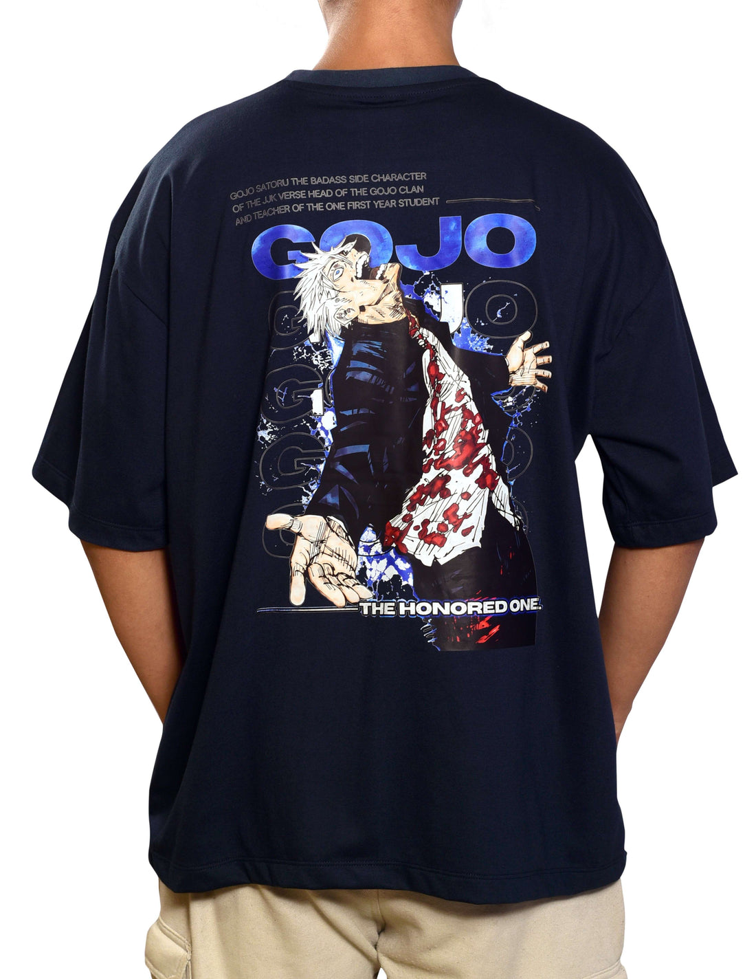 Oversized Drop Shoulder T-Shirt DTF Graphics (Navy Blue) | Gojo