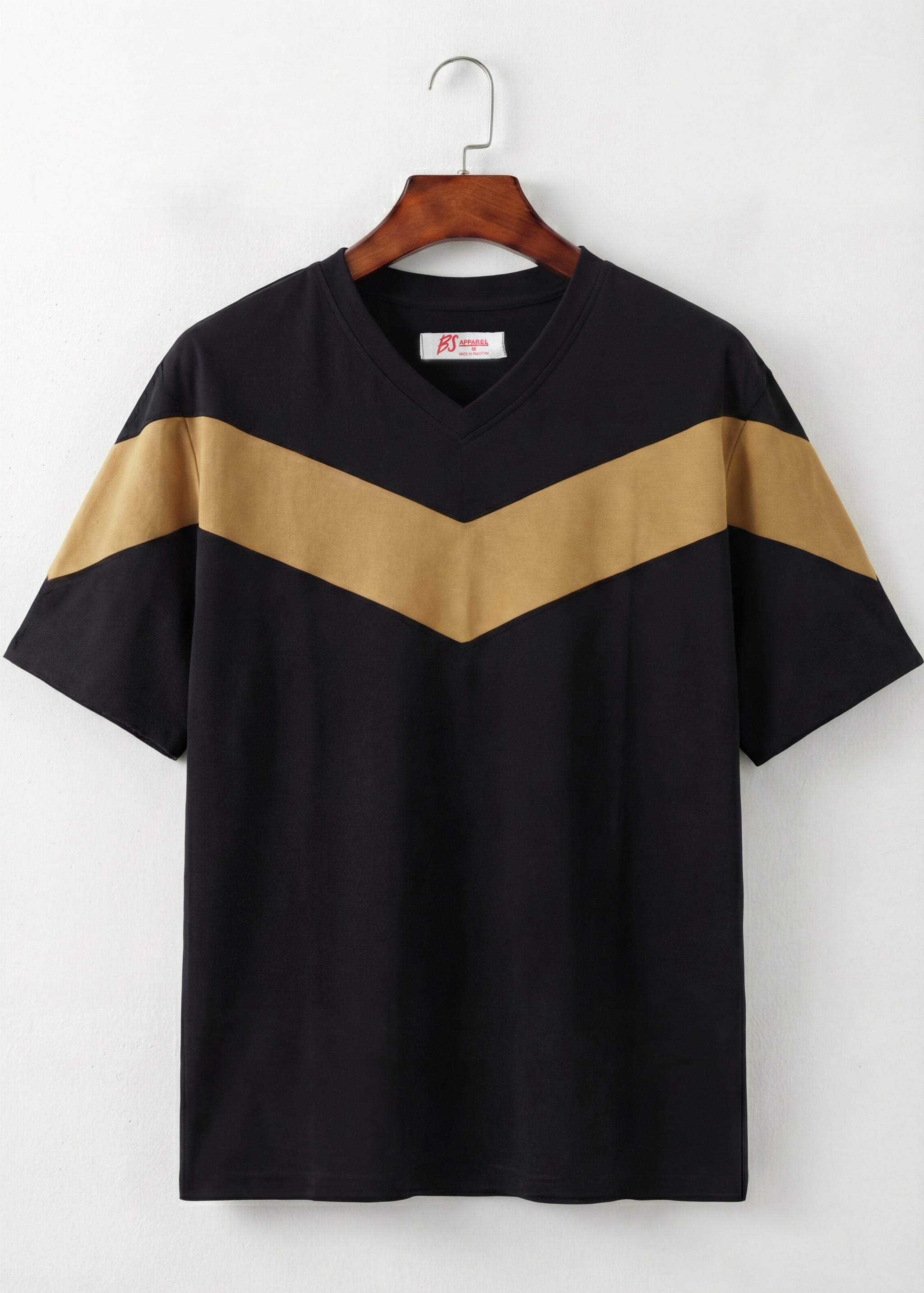 Black Chevron Stripe V-Neck T-Shirt