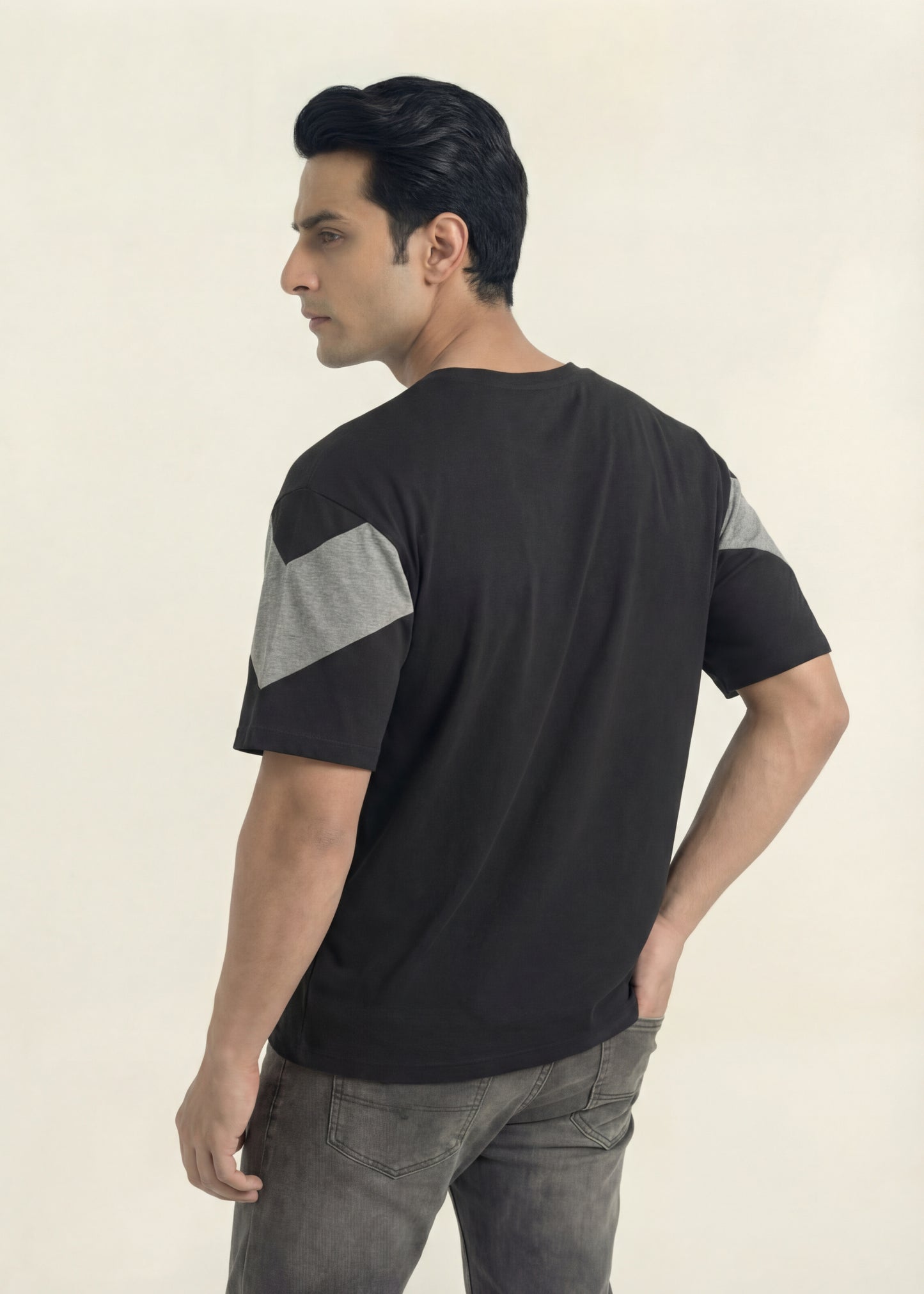 Black & Grey Chevron V-Neck T-Shirt