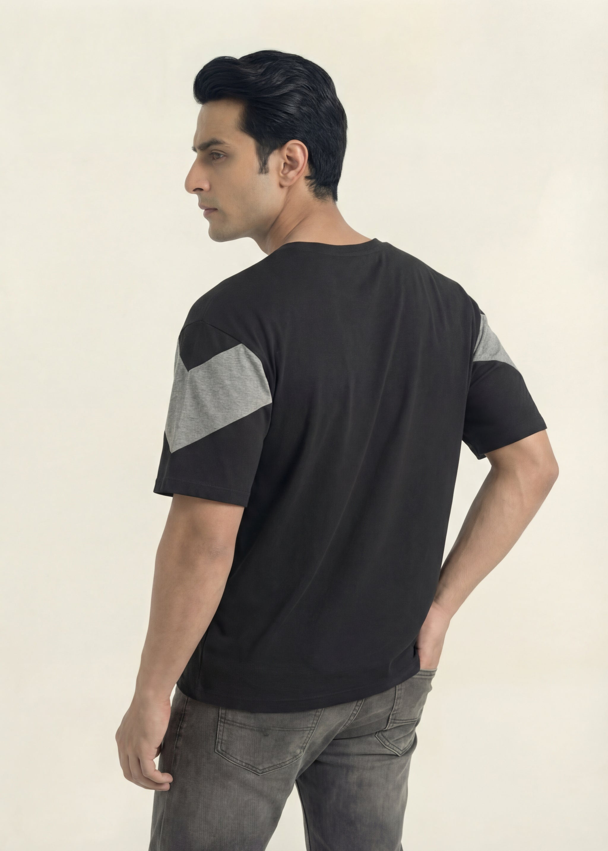 Black & Grey Chevron V-Neck T-Shirt
