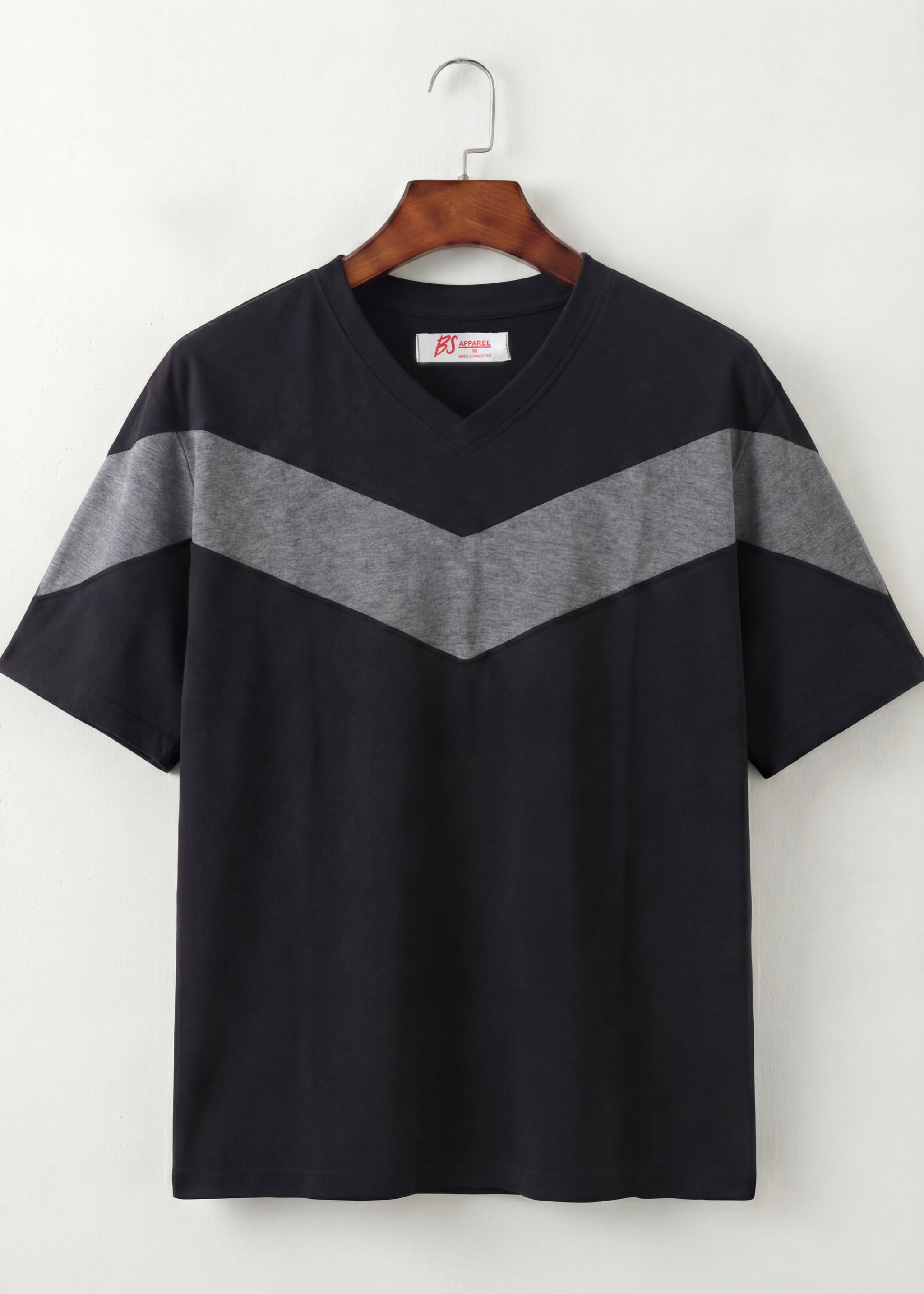 Black & Grey Chevron V-Neck T-Shirt