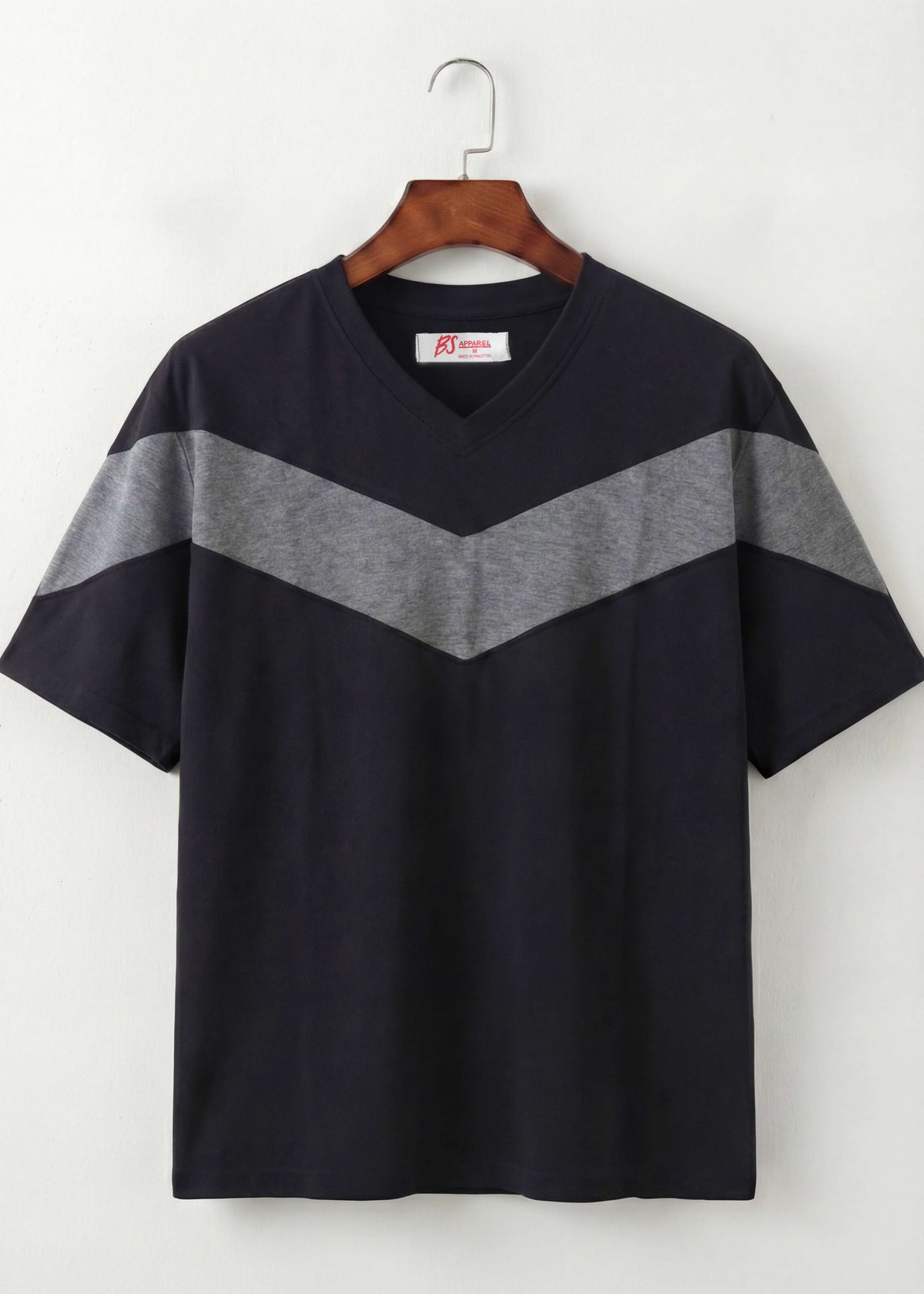 Chevron V-Neck T-Shirt For Men (Black & Gray)