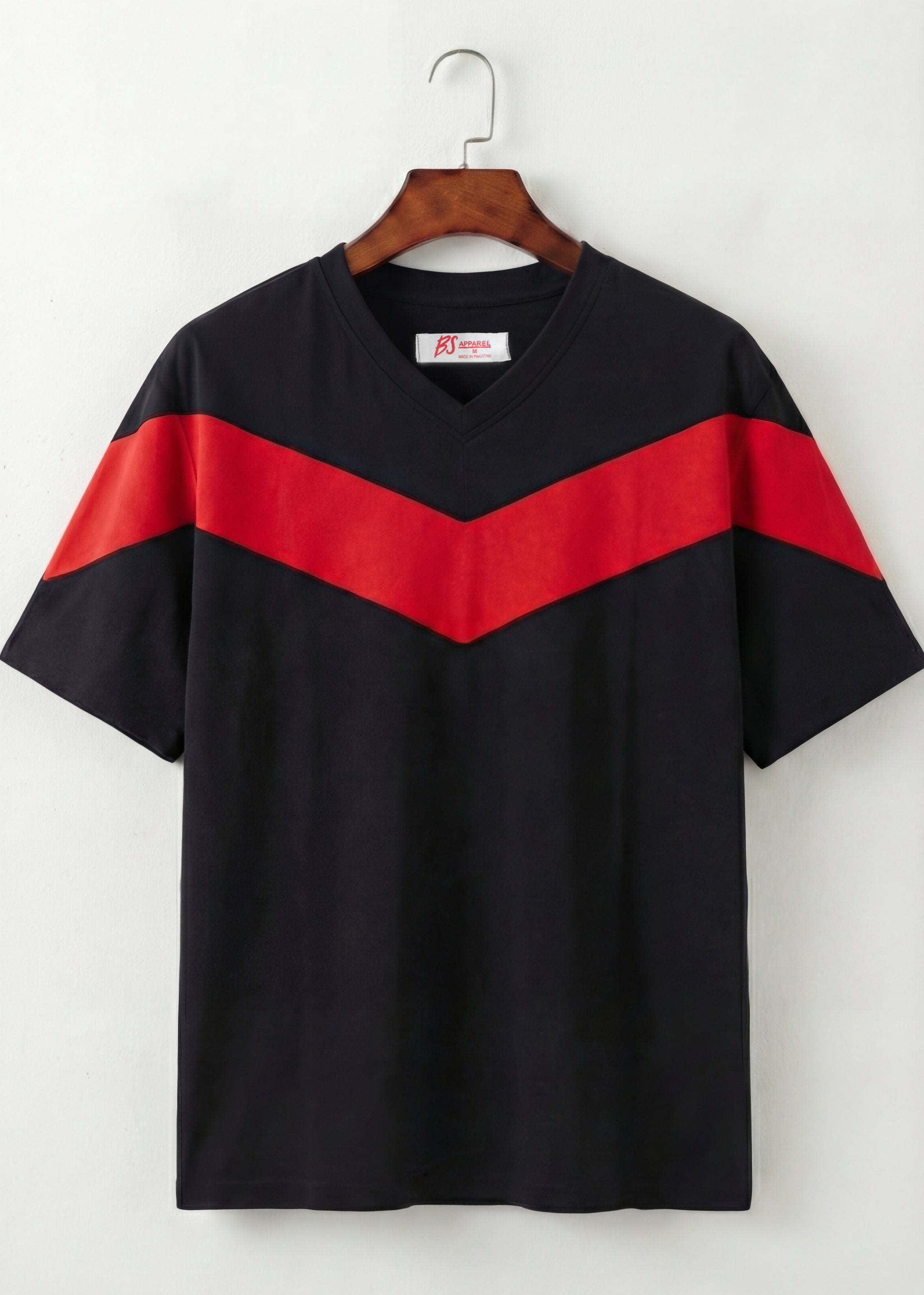 Black & Red Chevron V-Neck T-Shirt