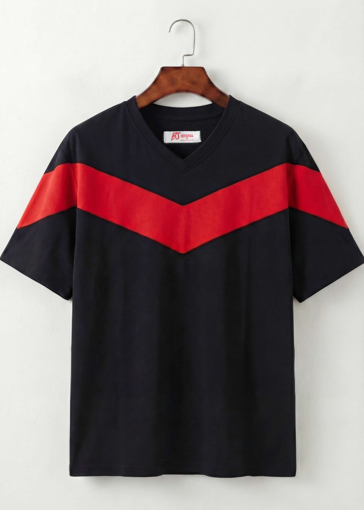 Chevron V-Neck T-Shirt For Men (Black & Red)