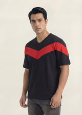 Black & Red Chevron V-Neck T-Shirt