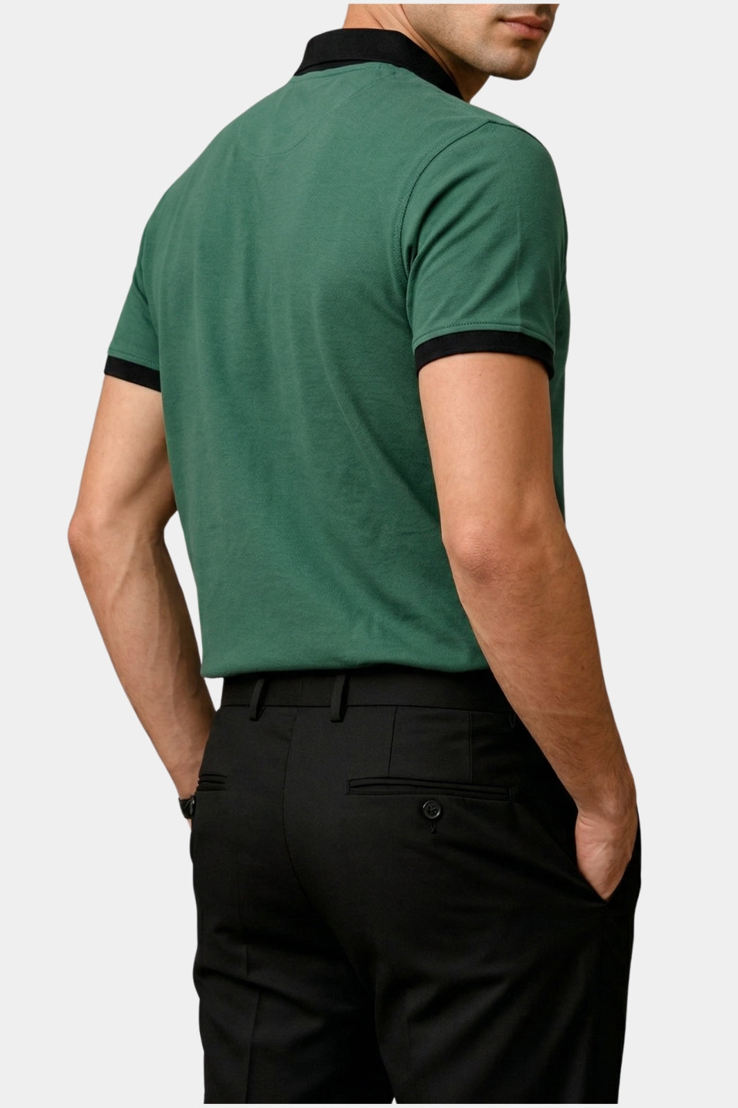 Contrast Collar Zip Polo Shirt — Dark Green