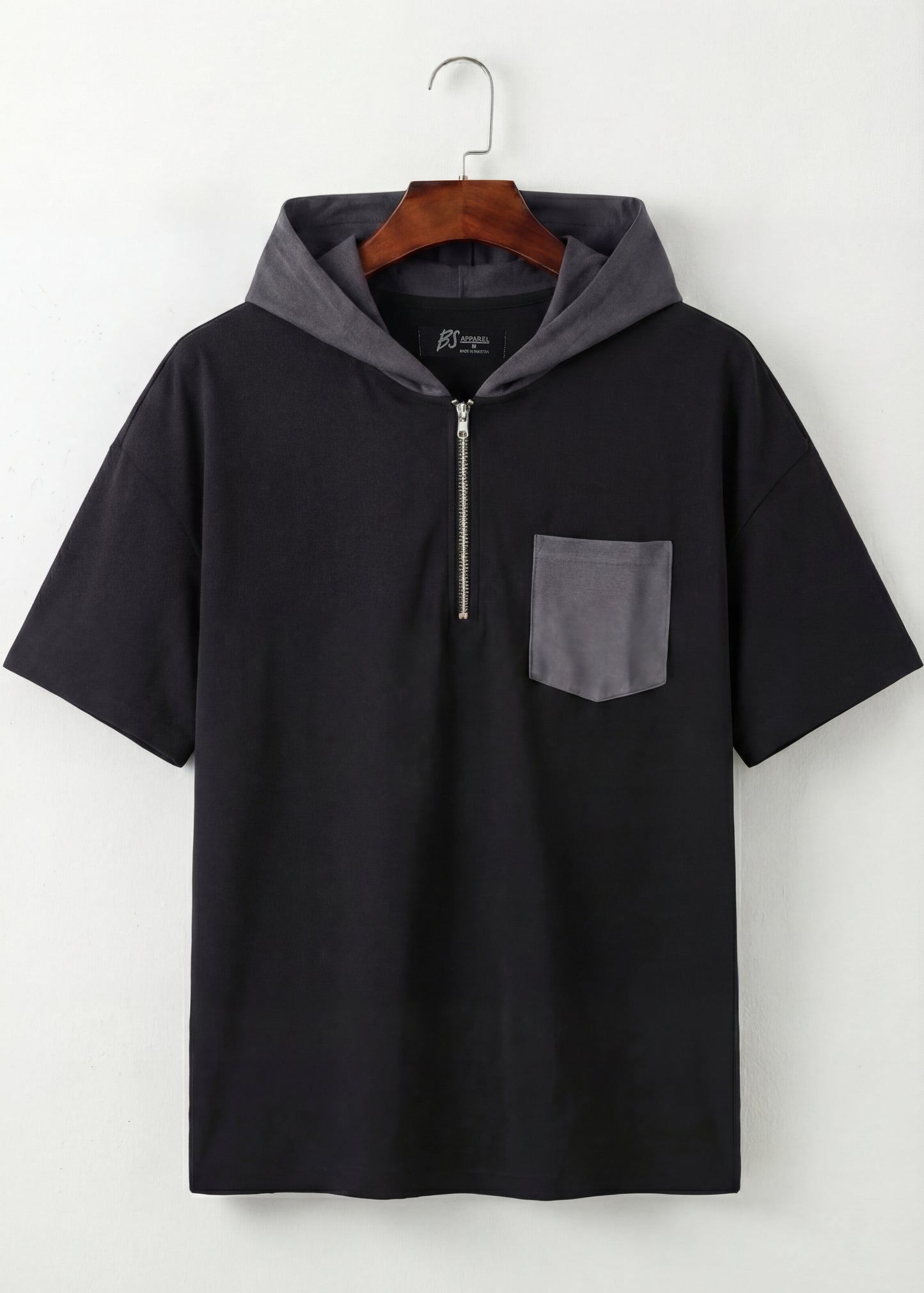 Dual-Tone Hooded Short Sleeve T-Shirt