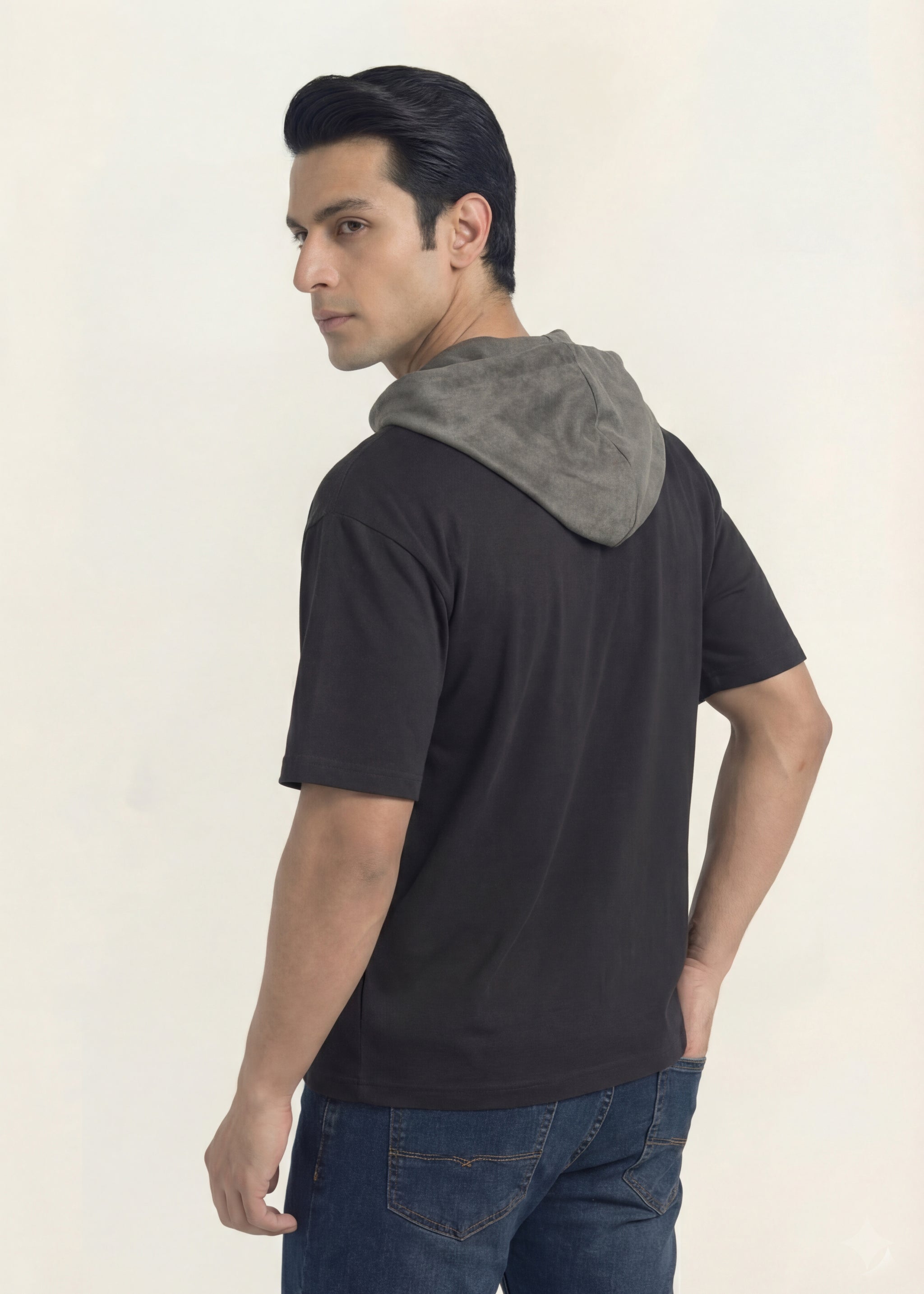 Dual-Tone Hooded Short Sleeve T-Shirt