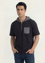 Dual-Tone Hooded Short Sleeve T-Shirt