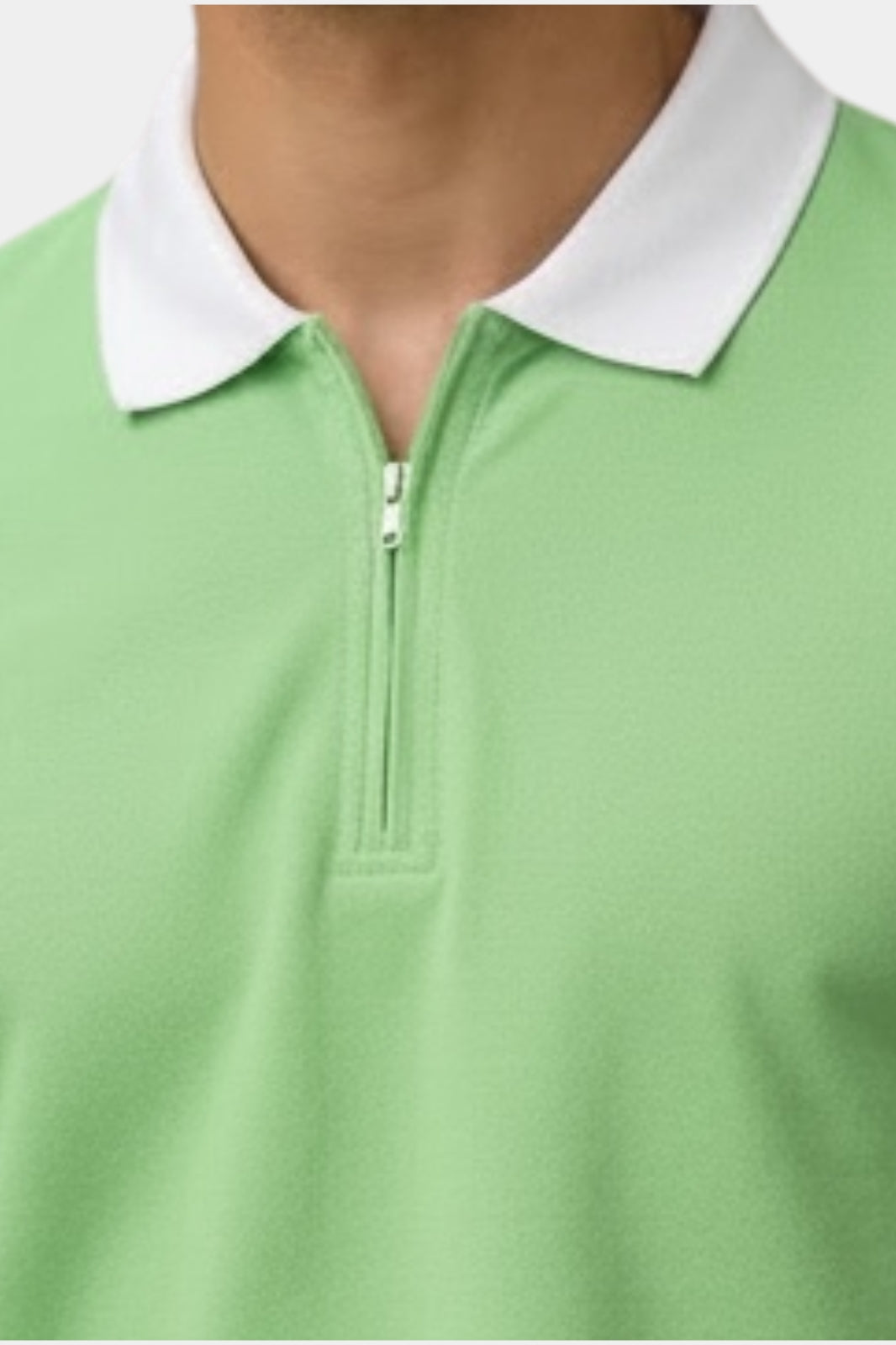 Contrast Collar Zip Polo Shirt — Green