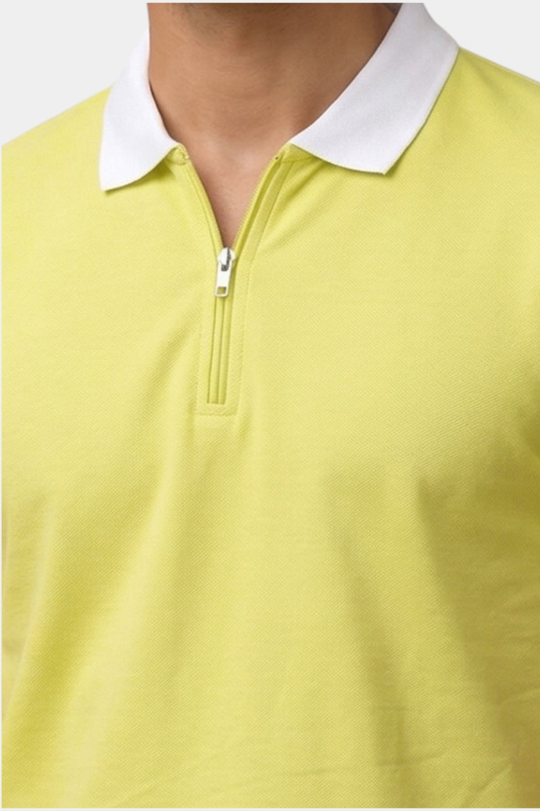 Contrast Collar Zip Polo Shirt — Lime Yellow