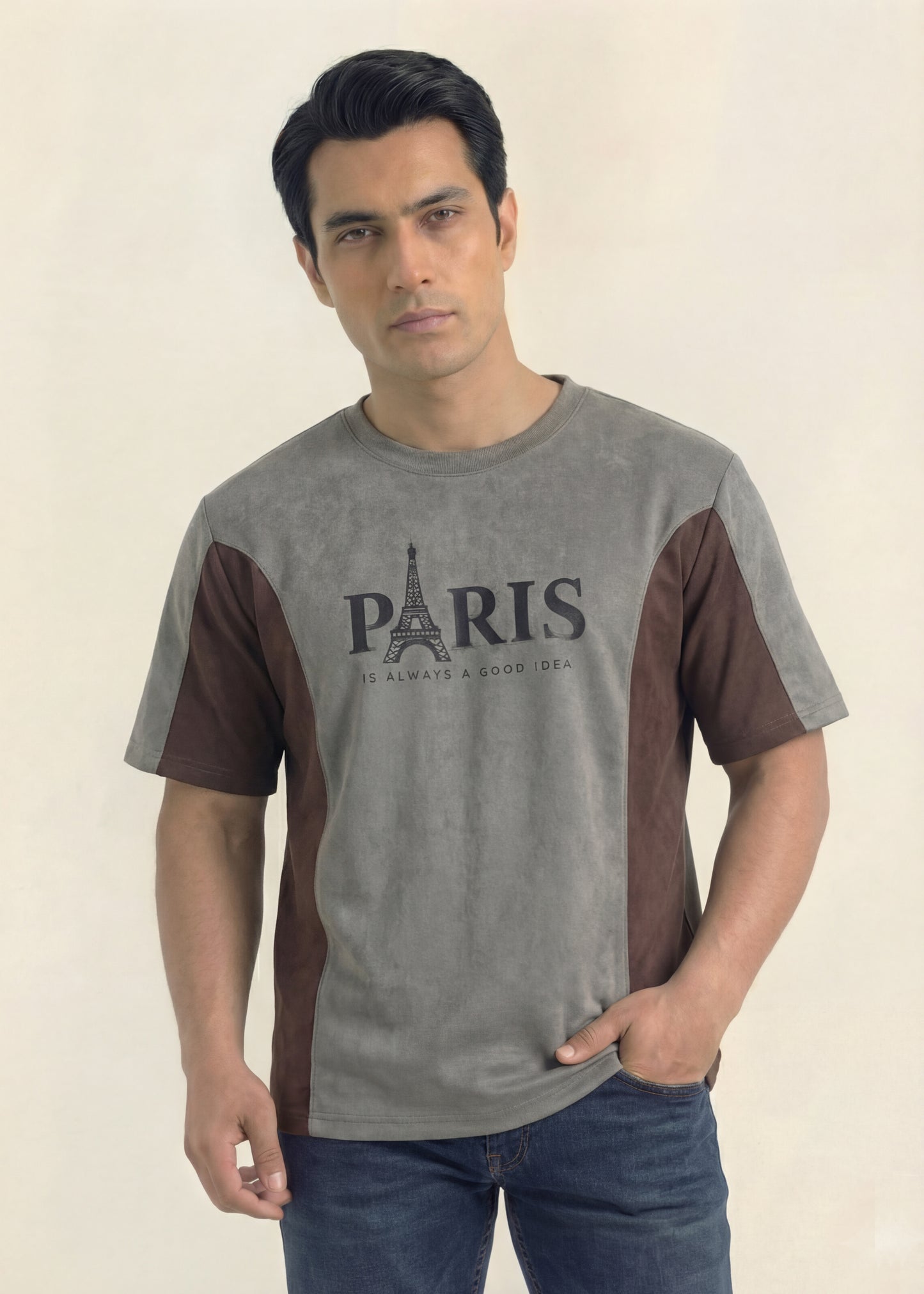 Paris Graphic Panel Tee (Grey & Brown)