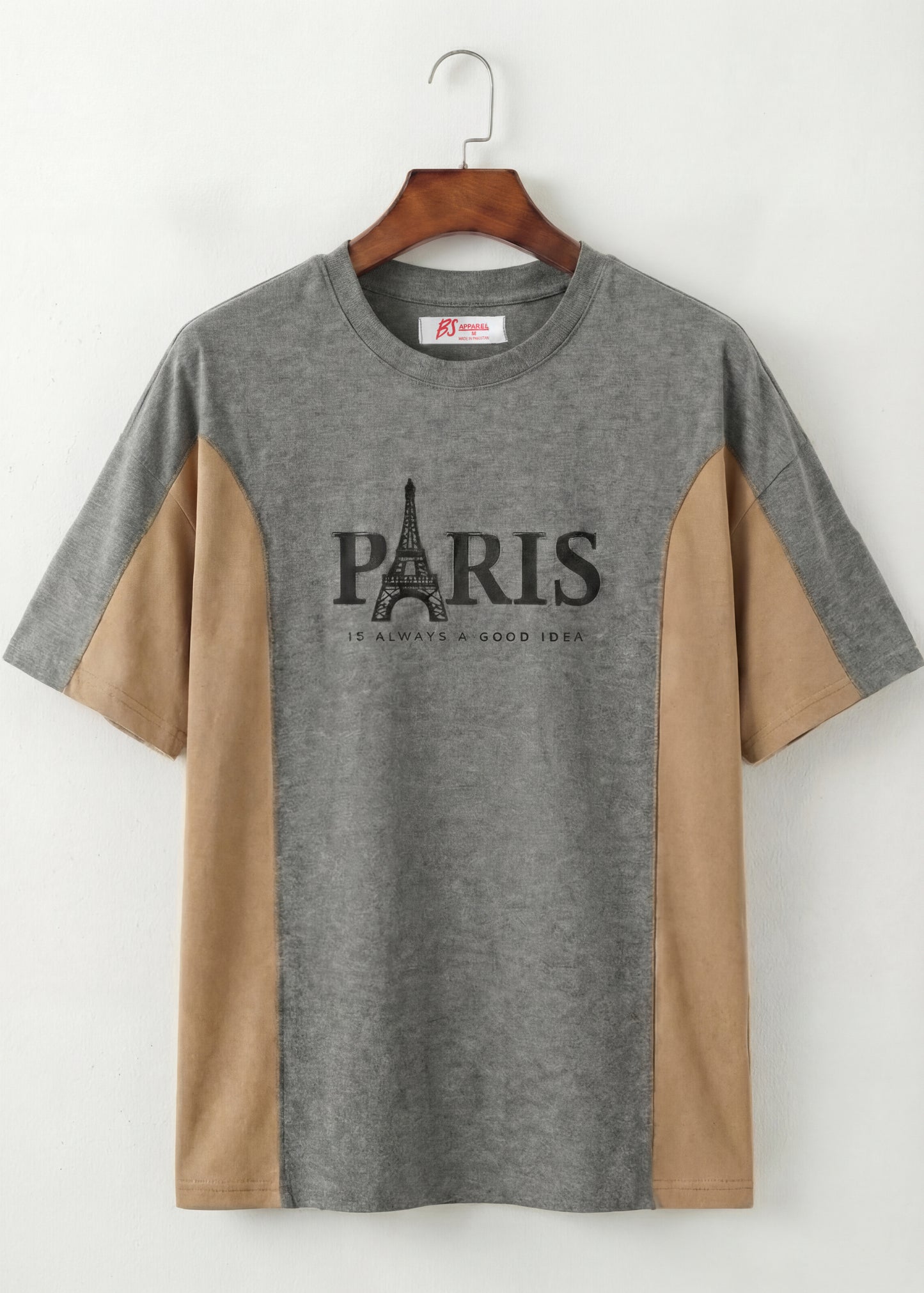 Paris Statement Panel Tee (Grey & Sand)
