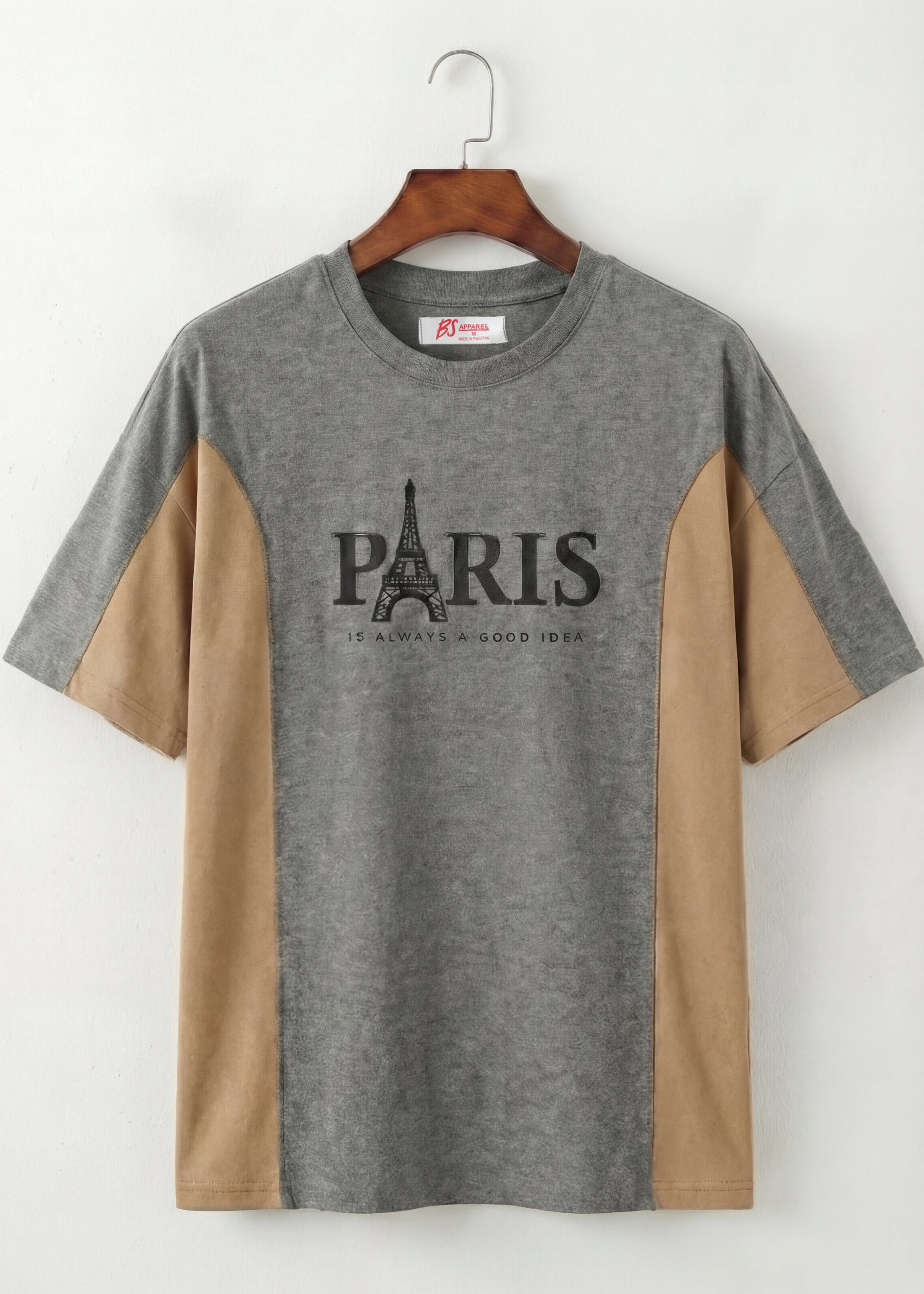 Paris Statement Panel Tee (Grey & Sand)