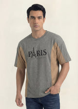 Paris Statement Panel Tee (Grey & Sand)