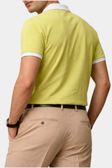 Contrast Collar Zip Polo Shirt — Lime Yellow
