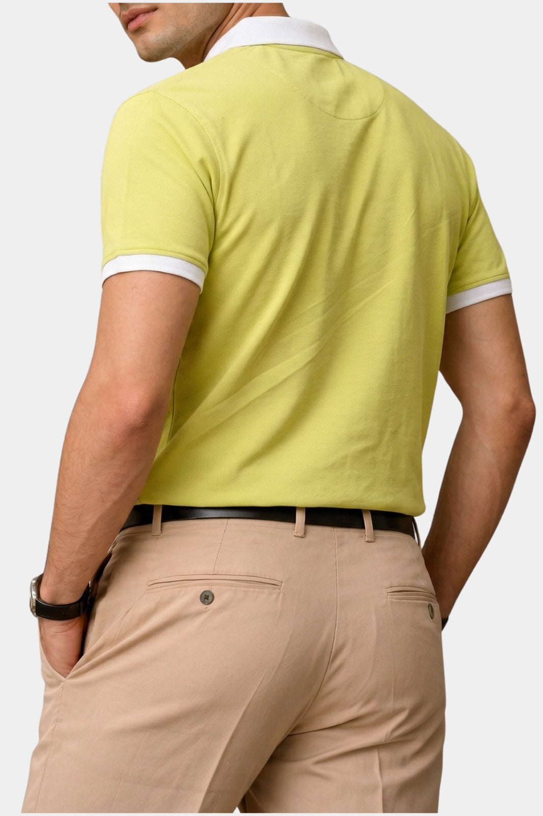 Contrast Collar Zip Polo Shirt — Lime Yellow