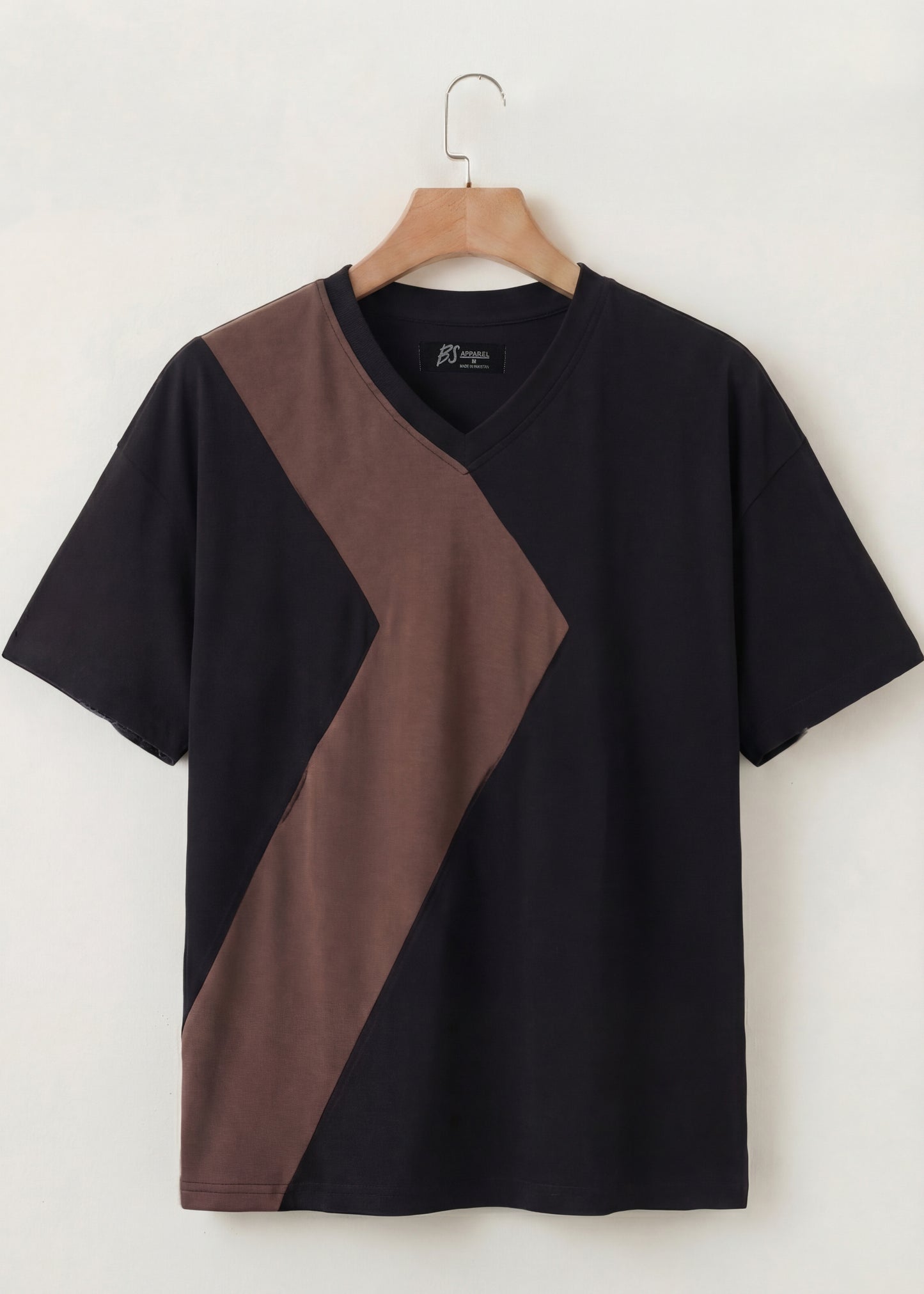Midnight Brown Contrast Panel V-Neck T-Shirt
