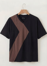 Midnight Brown Contrast Panel V-Neck T-Shirt
