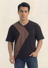 Midnight Brown Contrast Panel V-Neck T-Shirt