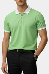 Contrast Collar Zip Polo Shirt — Green