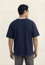 Navy White Contrast Panel V-Neck T-Shirt