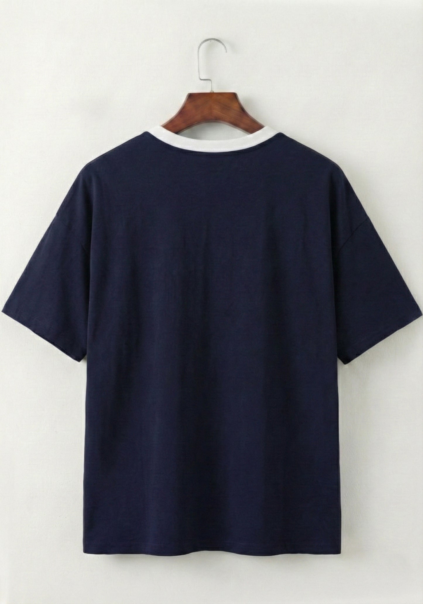 Navy White Contrast Panel V-Neck T-Shirt