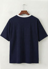 Navy White Contrast Panel V-Neck T-Shirt