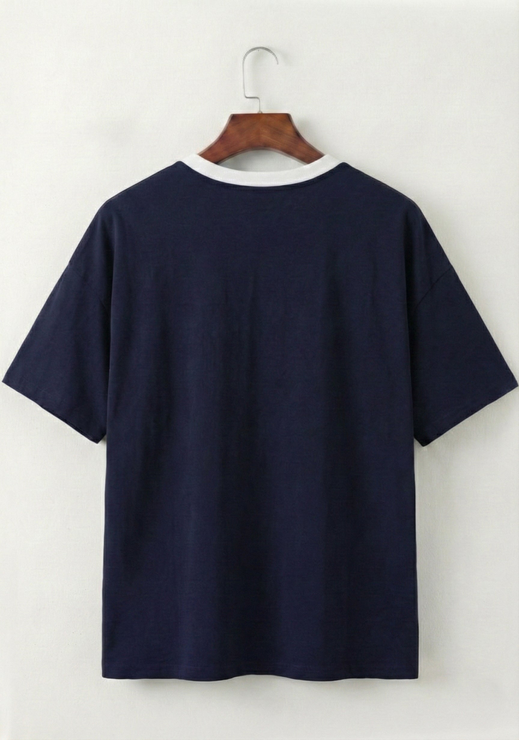 Navy White Contrast Panel V-Neck T-Shirt
