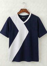 Navy White Contrast Panel V-Neck T-Shirt