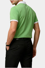 Contrast Collar Zip Polo Shirt — Green