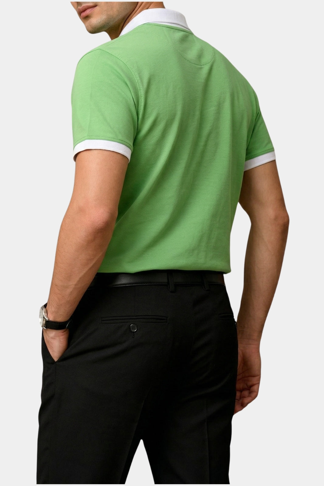 Contrast Collar Zip Polo Shirt — Green