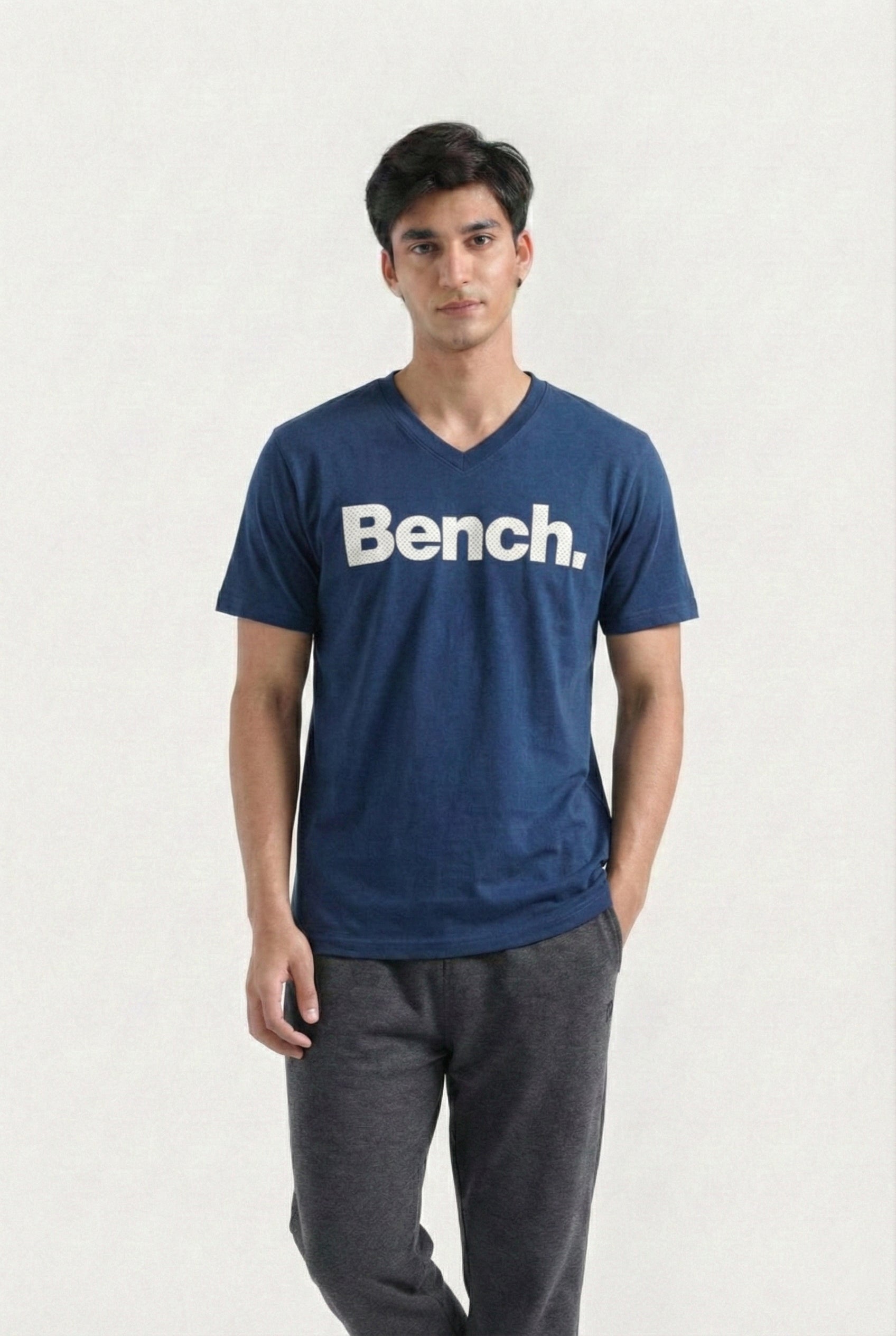 Printed V-Neck T-Shirt (Navy)