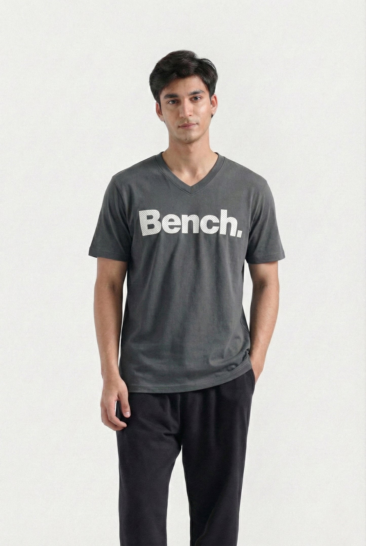 Printed V-Neck T-Shirt (Grey)