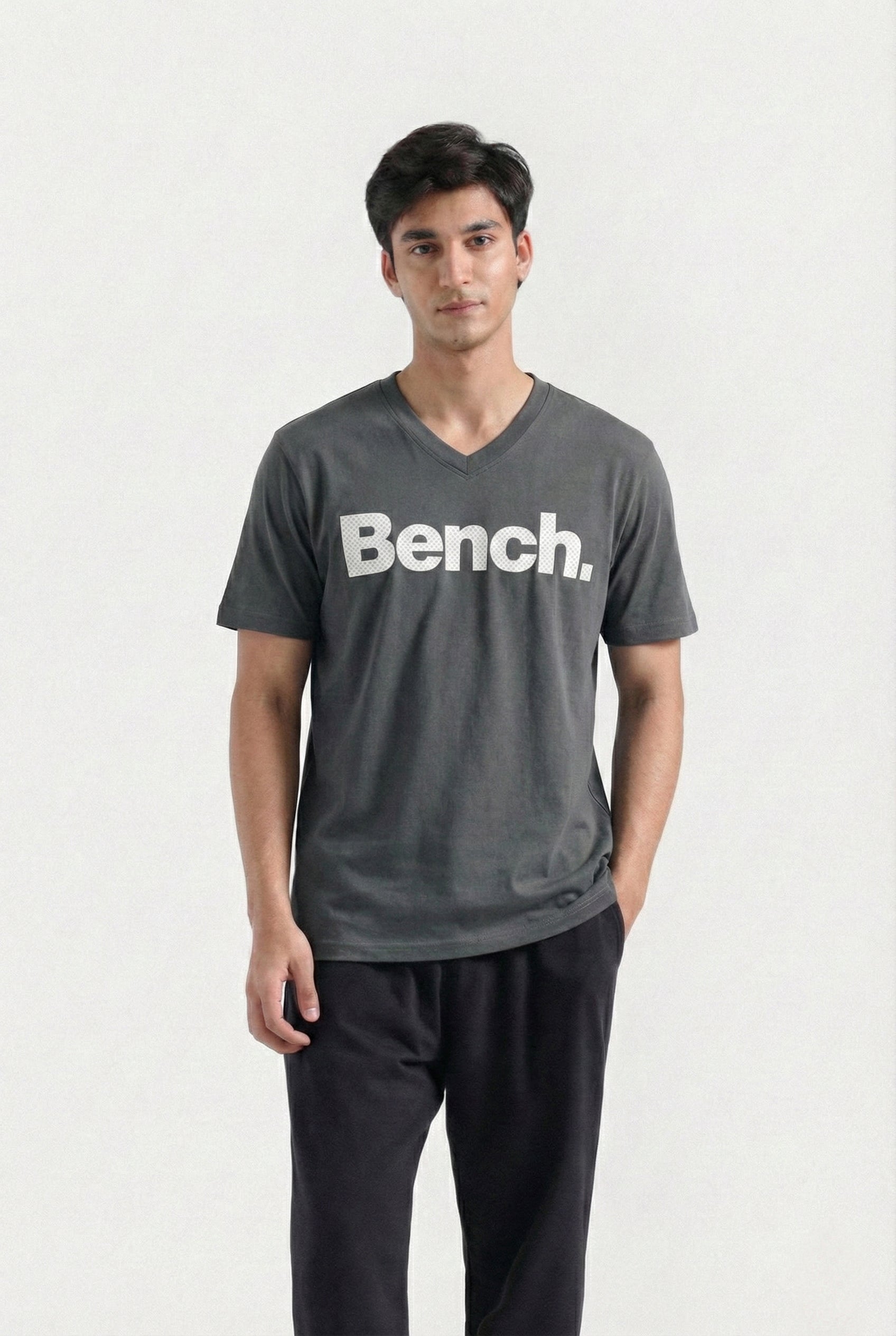 Printed V-Neck T-Shirt (Grey)