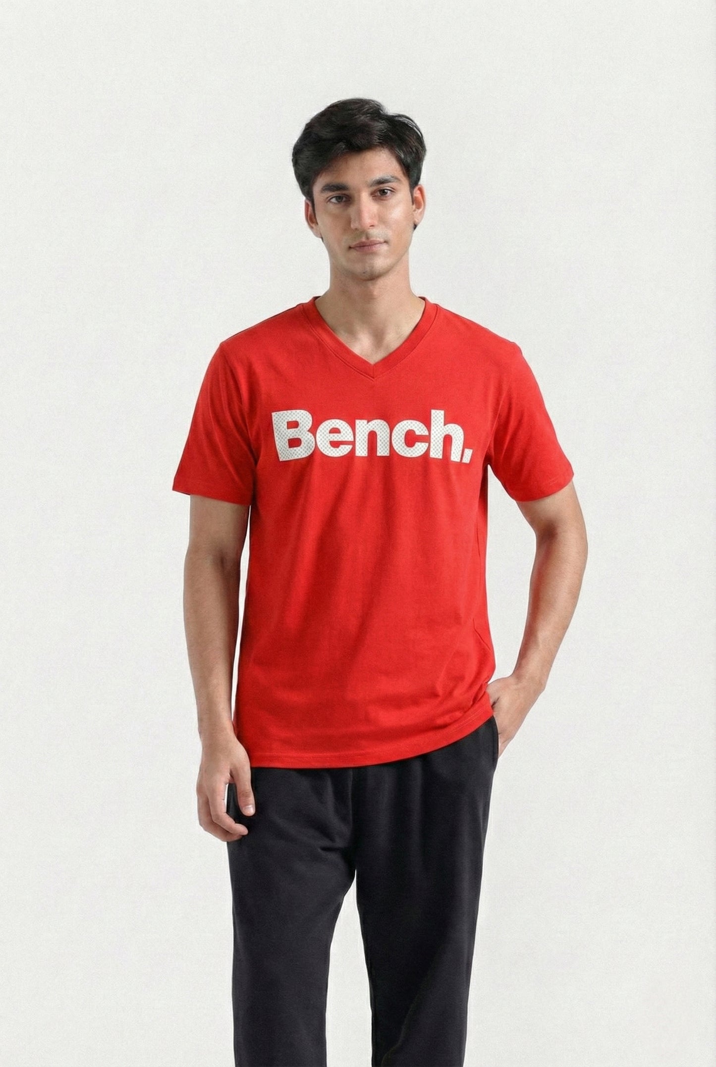 Printed V-Neck T-Shirt (Red)