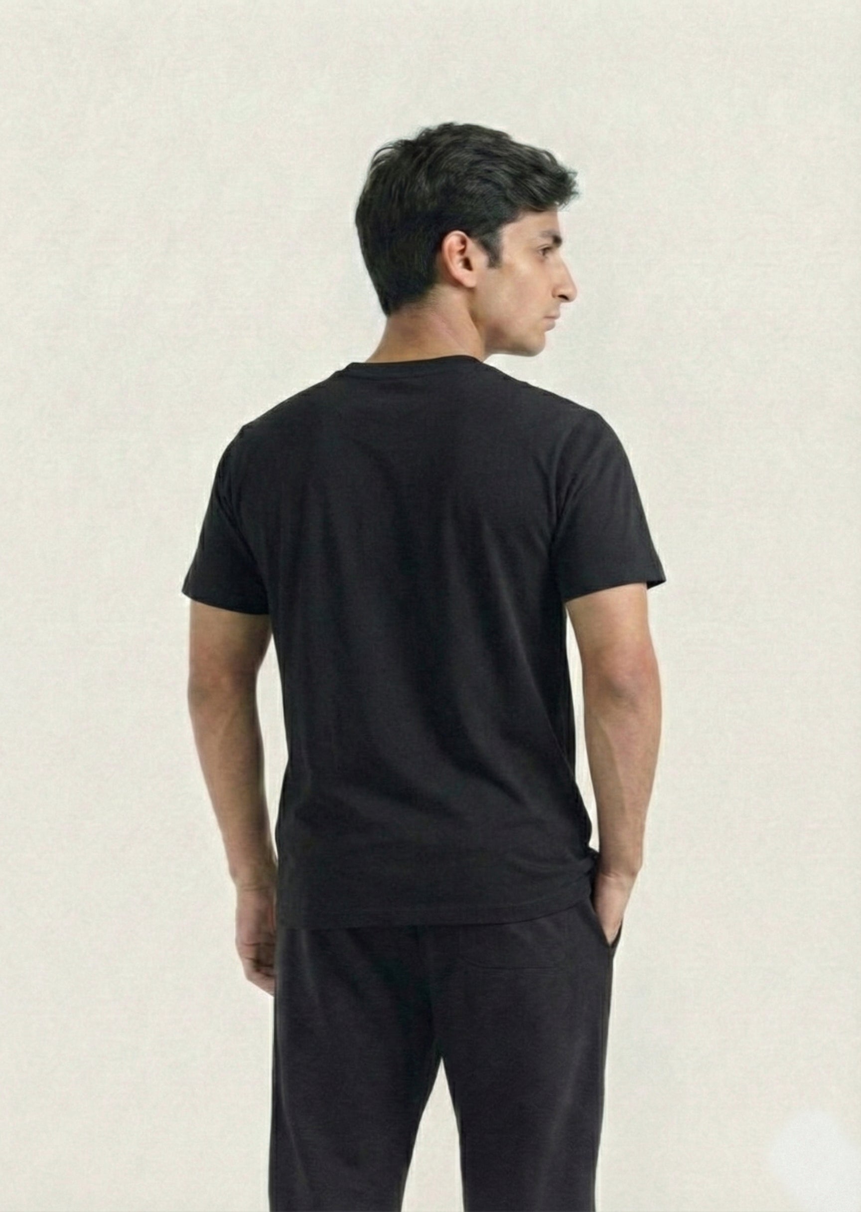 Printed V-Neck T-Shirt (Black)