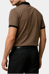 Contrast Collar Zip Polo Shirt — Brown