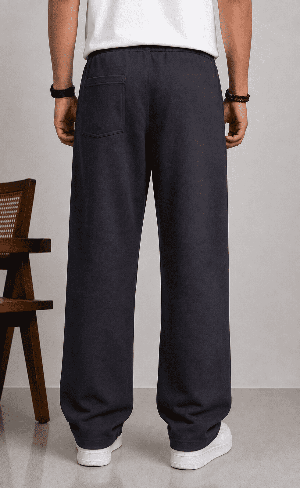 Loose Fit Cotton Terry Cargo Trouser For Men (Navy Blue) | Front Stitch Style