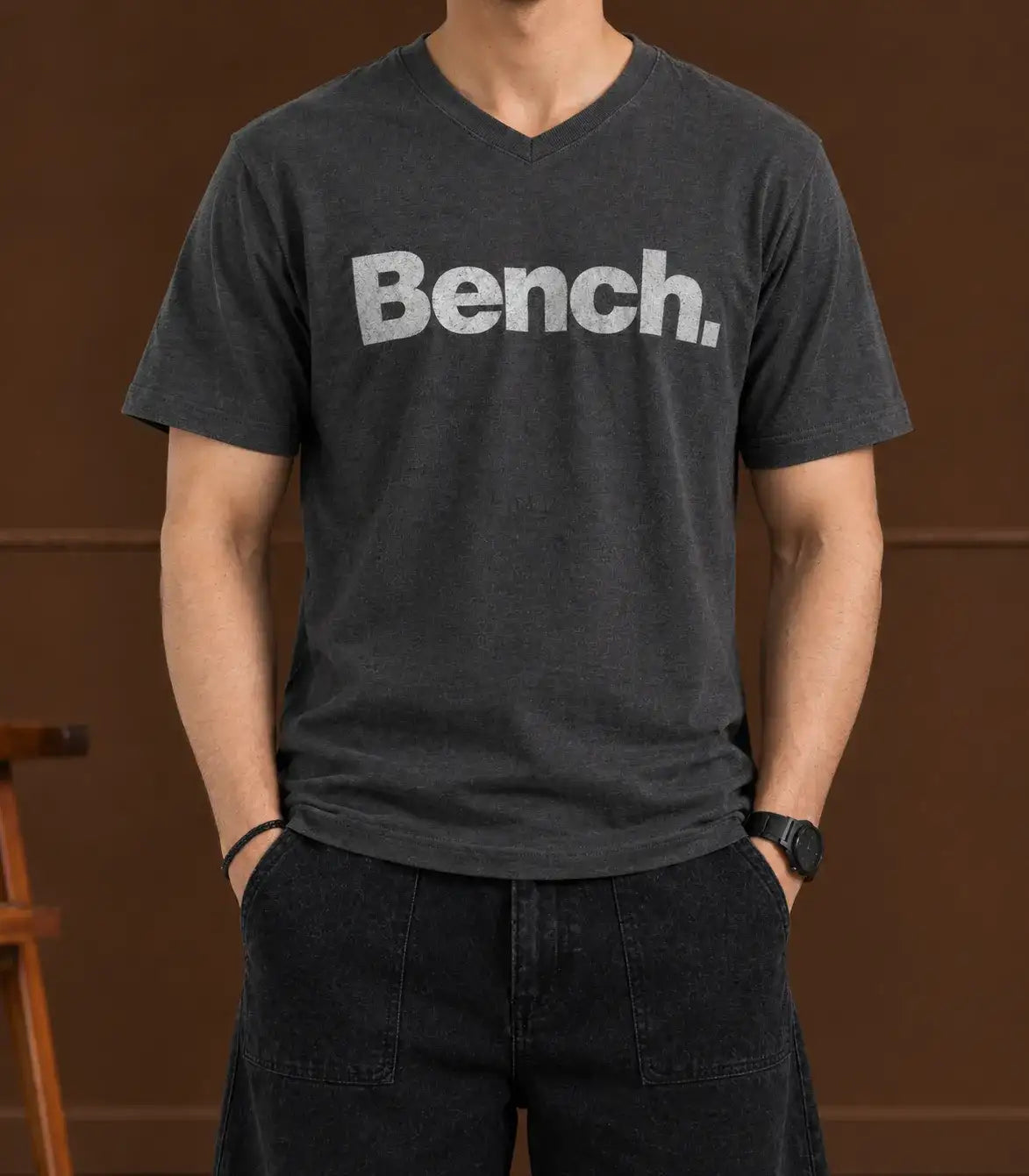 Printed Crew Neck Bench T-Shirt For Men | Gray
