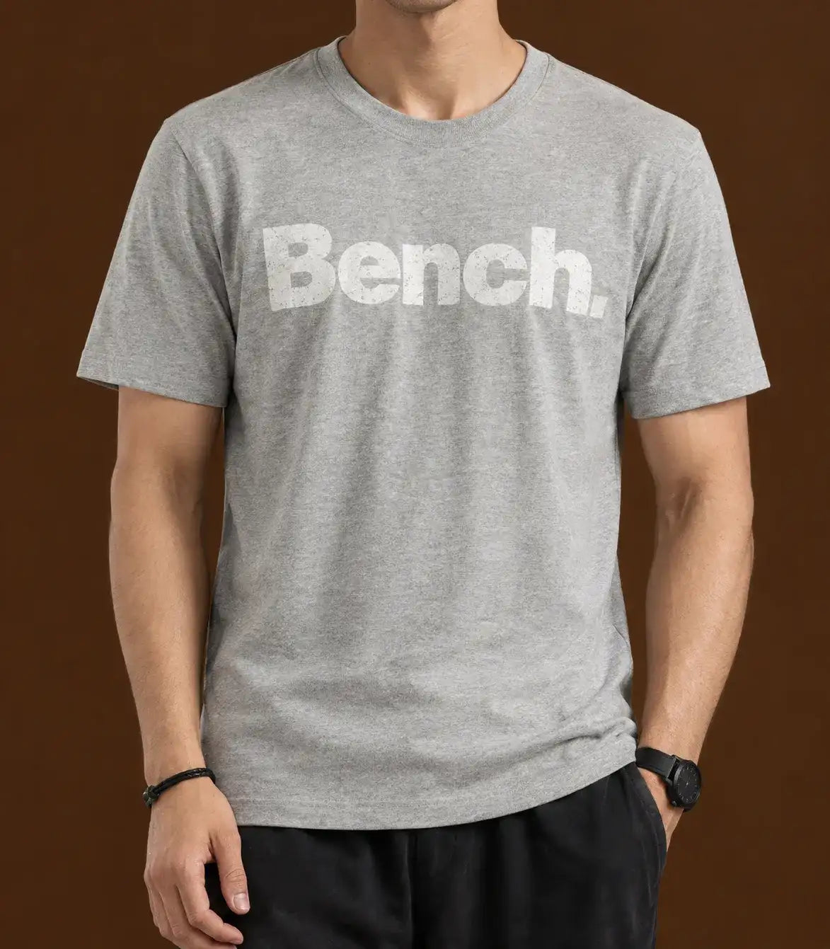 Printed Crew Neck Bench T-Shirt For Men | Heather Gray
