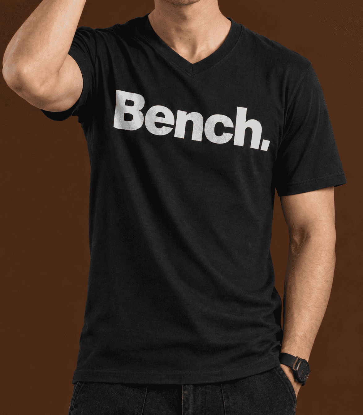 Printed Crew Neck Bench T-Shirt For Men | Black