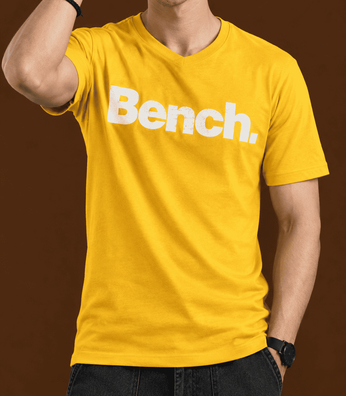 Printed Crew Neck Bench T-Shirt For Men | Yellow