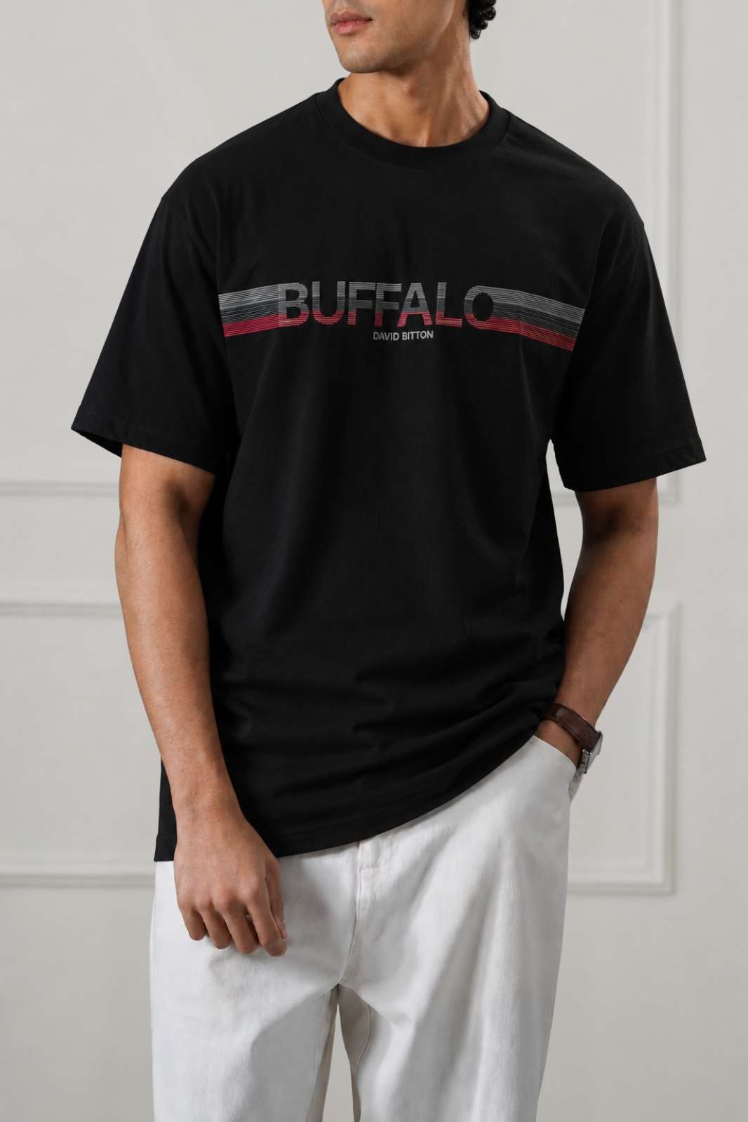 Stripe Logo Graphic Drop Shoulder T-Shirt | Black