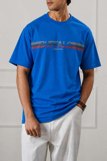 Stripe Logo Graphic Drop Shoulder T-Shirt | Royal Blue