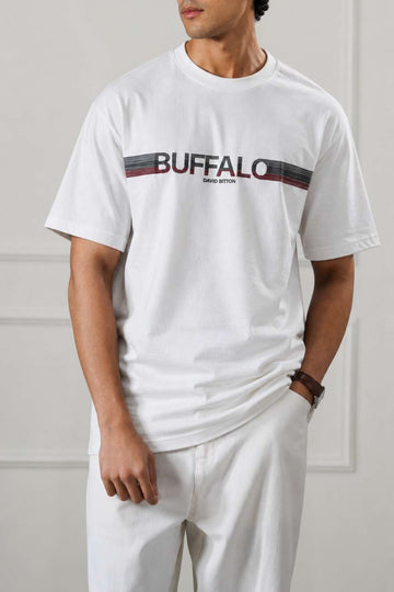 Stripe Logo Graphic Drop Shoulder T-Shirt | White
