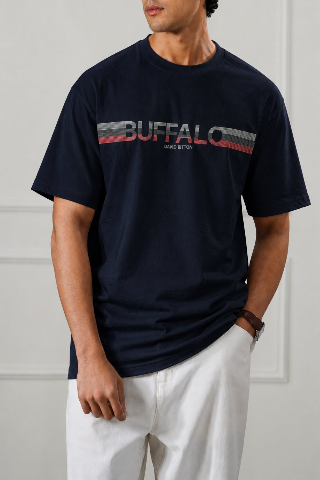 Navy Stripe Logo Graphic T-Shirt