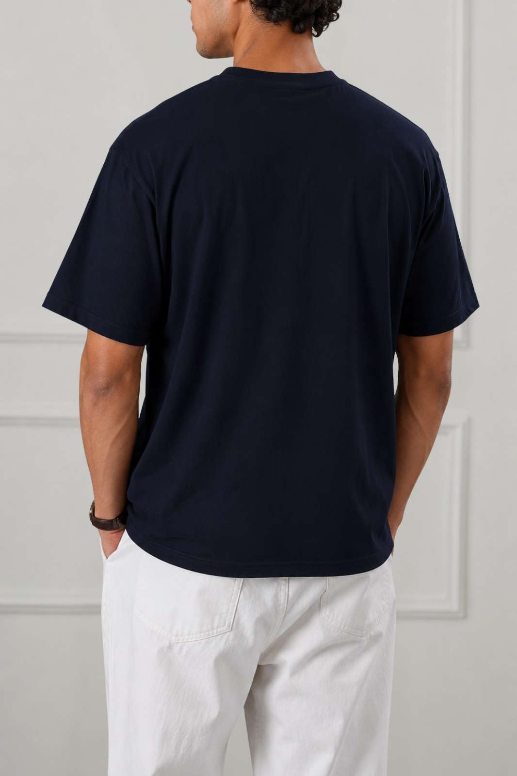 Stripe Logo Graphic Drop Shoulder T-Shirt | Navy Blue
